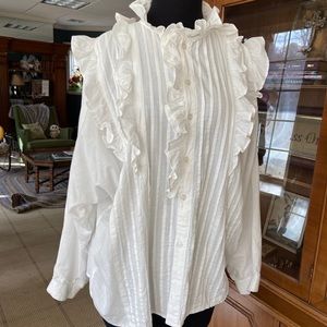 From France: vintage cotton pintuck ruffle blouse
